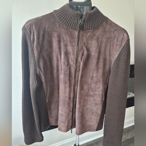 ​Valerie Separates Leather & Merino Wool Mixed Media Zip Jacket Size L